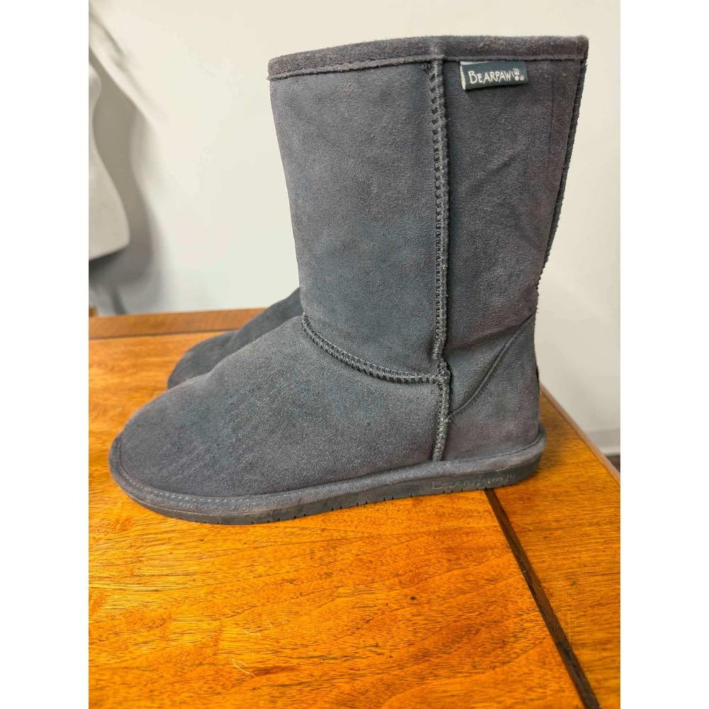 Bearpaw Womens 10 Gray Boots Elle Short Suede Sheepskin Lining Pull On